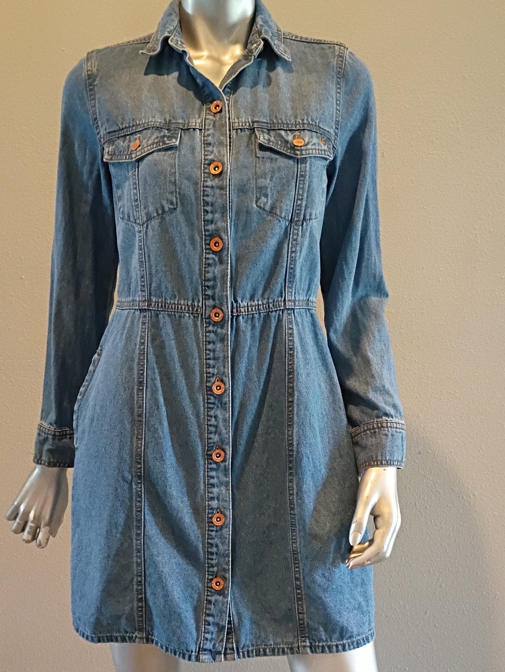 FRYE AND CO Denim Mini Dress-XS-Fitted Lt Wash Chest & Side Pockets Cowgirl Chic